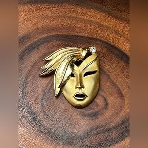 VINTAGE Mardi Gras brooch with clear rhinestone